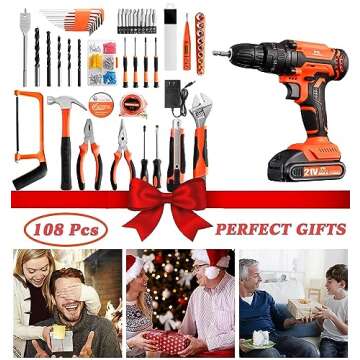 108 Pcs Cordless Drill Set for Home Repair - Essential Tools in One