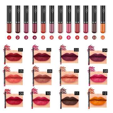Matte Lip Liner Pencil Set - 12 Assorted Colors Natural Lip Makeup Soft Pencils Waterproof and Long ...