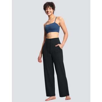 THE GYM PEOPLE Women's Wide Leg Yoga Pants High Waist Loose Stretch Palazzo Lounge Pant with Pockets Drawstring Black