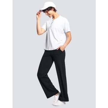 THE GYM PEOPLE Women's Wide Leg Yoga Pants High Waist Loose Stretch Palazzo Lounge Pant with Pockets Drawstring Black