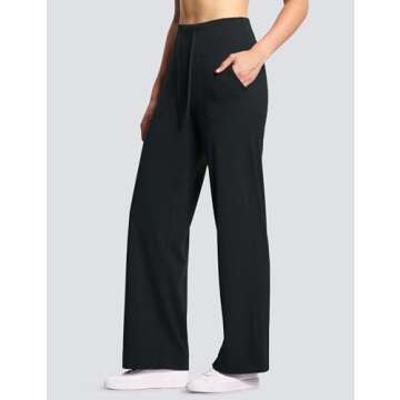 THE GYM PEOPLE Women's Wide Leg Yoga Pants High Waist Loose Stretch Palazzo Lounge Pant with Pockets Drawstring Black
