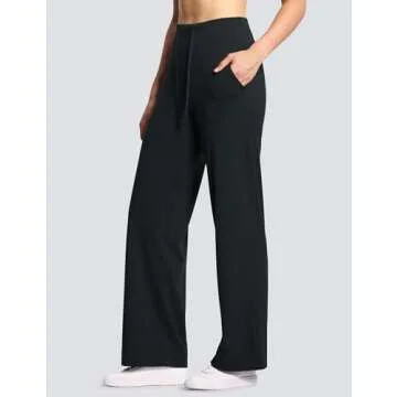 THE GYM PEOPLE Women's Wide Leg Yoga Pants High Waist Loose Stretch Palazzo Lounge Pant with Pockets Drawstring Black