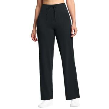 THE GYM PEOPLE Women's Wide Leg Yoga Pants High Waist Loose Stretch Palazzo Lounge Pant with Pockets Drawstring Black