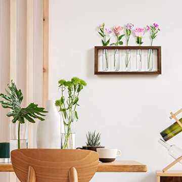 THYGIFTREE Propagation Tubes with Wooden Stand Wall Hanging Plant Propagation Station for Hydroponic Cuttings, Desktop Glass Planter Terrarium Vase Home Decor Gifts