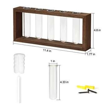 THYGIFTREE Propagation Tubes with Wooden Stand Wall Hanging Plant Propagation Station for Hydroponic Cuttings, Desktop Glass Planter Terrarium Vase Home Decor Gifts