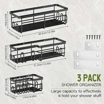 Uamector Shower Caddy 3 Pack, Strong Adhesive Bathroom Shower Organizer with 17 Hooks, No Drilling R...