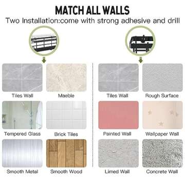 Uamector Shower Caddy 3 Pack, Strong Adhesive Bathroom Shower Organizer with 17 Hooks, No Drilling Rust Proof Wall Mounted Shower Shelves Storage for Bathroom, Toilet, Kitchen and Dorm, Black