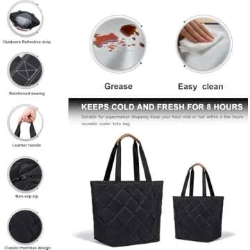 TIIOCTI Insulated Cooler Tote Bag - Large, Reusable Grocery Bag - Ideal for Travel, Picnics & Delivery - Keeps Food Hot or Cold