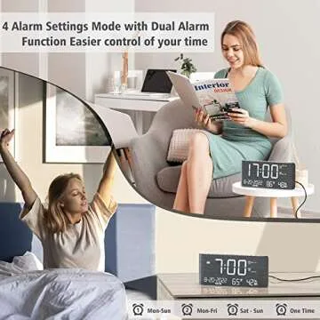 Digital Wooden Alarm Clock with Dual Alarm,Weekday/Weekend Mode,Adjustable Volume,Humidity & Tempera...