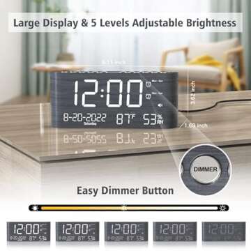 Large LED Digital Alarm Clock with USB Charging