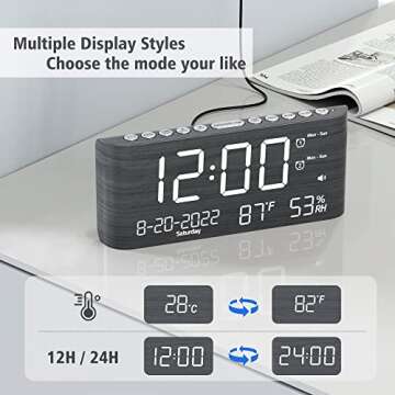 Large LED Digital Alarm Clock with USB Charging