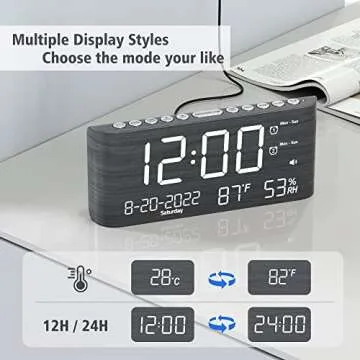 Large LED Digital Alarm Clock with USB Charging