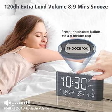 Large LED Digital Alarm Clock with USB Charging