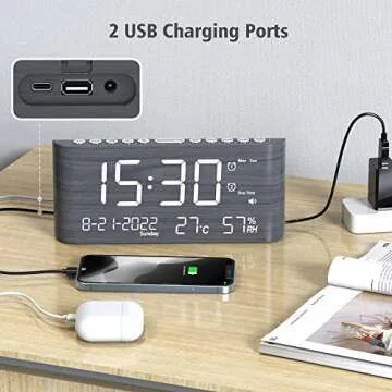 Large LED Digital Alarm Clock with USB Charging