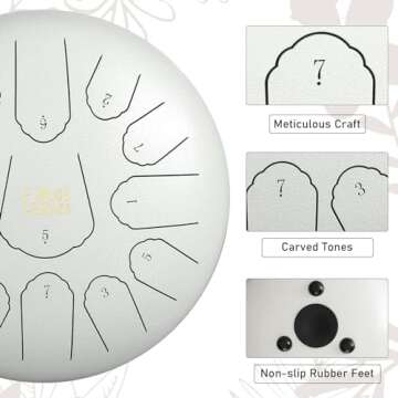 FOUR UNCLES Steel Tongue Drum 12 Inch 13 Notes Hand Pan Drums with Travel Bag Sticks Music Book Mall...