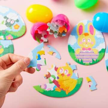 JOYIN 12 Pcs Easter Eggs Jigsaw Puzzle for Egg Hunt Game, School Activities Rewards, Kids Party Favo...