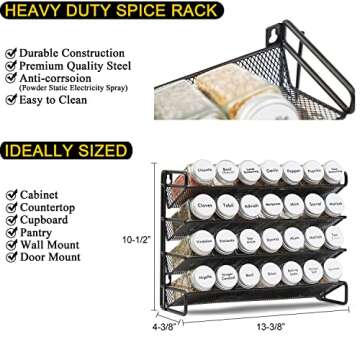 SpaceAid Spice Rack Organizer with 28 Spice Jars, 386 Spice Labels, Chalk Marker and Funnel Set for Cabinet, Countertop, Pantry, Cupboard or Door & Wall Mount - 28 Jars, 13.4" W × 10.8" H, White