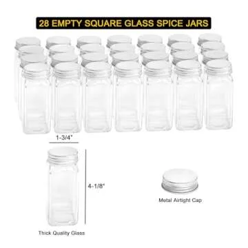 SpaceAid Spice Rack Organizer with 28 Spice Jars, 386 Spice Labels, Chalk Marker and Funnel Set for Cabinet, Countertop, Pantry, Cupboard or Door & Wall Mount - 28 Jars, 13.4" W × 10.8" H, White