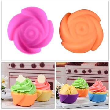 Silicone Baking Cups Cupcake Liners - 24 Pcs Reusable Silicone Molds Including Round, Rectanguar, Square, Flower Food Grade Silicone