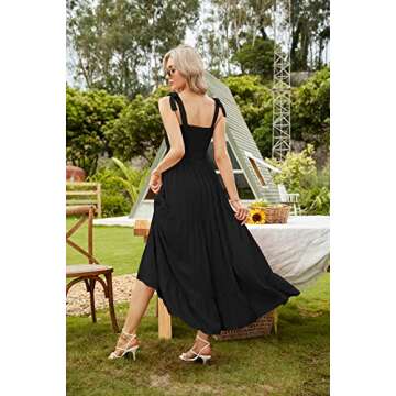 kinstell Women's Summer Boho Spaghetti Strap Square Neck Ruffle Casual Flowy Long Dress Beach Swing Party Maxi Dress Black