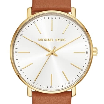 Michael Kors Pyper Three-Hand Gold-Tone Leather Women's Watch
