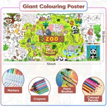 DDMY Zoo Giant Coloring Poster Coloring Tablecloth, 72 x 35.5 Inch Versatile Animals Theme Coloring ...