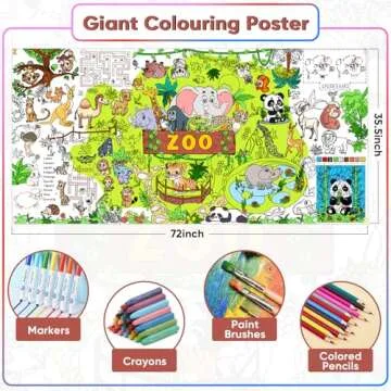 DDMY Zoo Giant Coloring Poster Coloring Tablecloth, 72 x 35.5 Inch Versatile Animals Theme Coloring ...