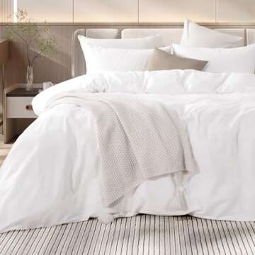 NEXHOME PRO Cotton Duvet Cover Queen Size White, Organic Natural Linen Feel 100% Washed Cotton 3 Pie...