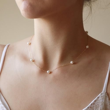 Elegant Pearl Choker Necklace for Women 14k Gold Plated