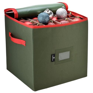 Handy Laundry Christmas Ornament Storage, Holds 64 Ornaments, Adjustable Dividers & Zippered Top for...