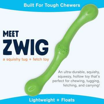 West Paw Zogoflex Echo Zwig Squeezy Dog Fetching Stick – Bouncy, Hollow, Squishy Interactive Toy f...