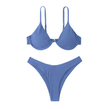 Verdusa Women's High Cut Triangle Bikini Swimsuit - Blue