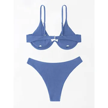 Verdusa Women's High Cut Triangle Bikini Swimsuit - Blue