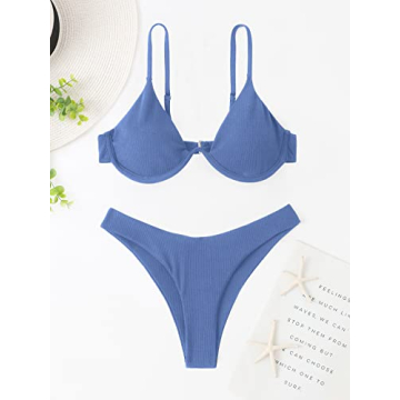 Verdusa Women's High Cut Triangle Bikini Swimsuit - Blue