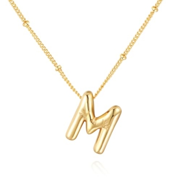 Qyalie Bubble Letter Necklace - 14K Gold Plated Personalized Jewelry