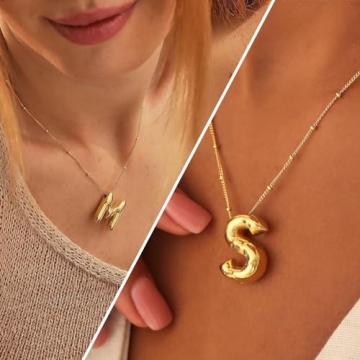 14K Gold Plated Bubble Letter Initial Necklace for Women