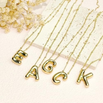 14K Gold Plated Bubble Letter Initial Necklace for Women