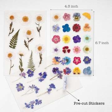 Knaid Pressed Flower Themed Stickers (Assorted 486 Pieces, 36 Sheets) Dried Floral Resin Stickers Decals Botanical Journaling Sticker for Scrapbook Supplies Junk Journal Bullet Journal Planner Laptop