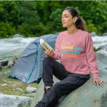 LUKYCILD It’s a Good Day to Read a Book Sweatshirt Women Book Lovers Teacher Shirt Funny Graphic Print Long Sleeve Top Pink