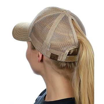 C.C Ponycap Messy High Bun Ponytail Adjustable Glitter Mesh Trucker Baseball Cap - Gold