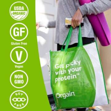 Orgain Organic Plant Based Protein Powder, Vanilla Bean - Vegan, Low Net Carbs, Non Dairy, Gluten Free, Lactose Free, No Sugar Added, Soy Free, Kosher, Non-GMO, 1.02 Pound (Packaging May Vary)