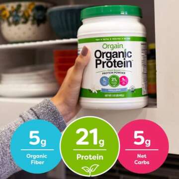 Orgain Organic Plant Based Protein Powder, Vanilla Bean - Vegan, Low Net Carbs, Non Dairy, Gluten Free, Lactose Free, No Sugar Added, Soy Free, Kosher, Non-GMO, 1.02 Pound (Packaging May Vary)