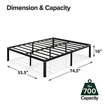 ZINUS Van 16 Inch Metal Platform Bed Frame, Steel Slat Support, No Box Spring Needed, Easy Assembly, Black, Full