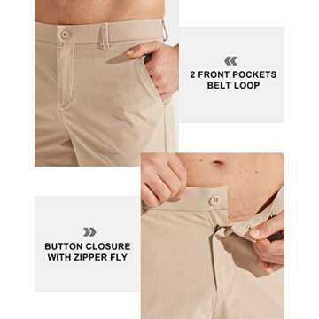 Libin Mens Golf Pants Stretch Work Dress Pants 30" Quick Dry Lightweight Business Casual Pants for Men Comfy Water Resistant, Khaki, 28W x 30L