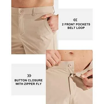 Libin Mens Golf Pants Stretch Work Dress Pants 30" Quick Dry Lightweight Business Casual Pants for Men Comfy Water Resistant, Khaki, 28W x 30L