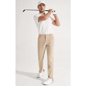 Libin Mens Golf Pants Stretch Work Dress Pants 30" Quick Dry Lightweight Business Casual Pants for Men Comfy Water Resistant, Khaki, 28W x 30L