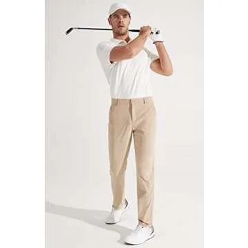 Libin Mens Golf Pants Stretch Work Dress Pants 30" Quick Dry Lightweight Business Casual Pants for Men Comfy Water Resistant, Khaki, 28W x 30L
