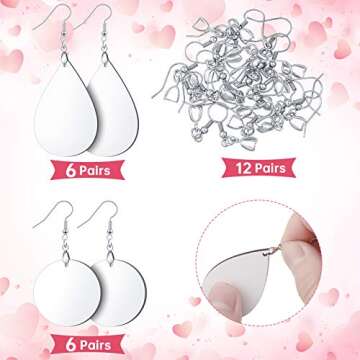 24 Pieces Sublimation Earring Blank Double MDF Sublimation Printing Heat Wood Transfer Earrings Hooks and Jump Rings for Women Girls Birthday Party Halloween Christmas Making DIY Craft Jewelry Making