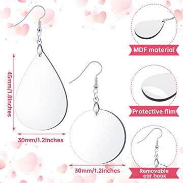 24 Pieces Sublimation Earring Blank Double MDF Sublimation Printing Heat Wood Transfer Earrings Hooks and Jump Rings for Women Girls Birthday Party Halloween Christmas Making DIY Craft Jewelry Making