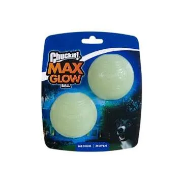 Chuckit! Glow in the Dark Bouncy Balls - Ball for Dogs, Chuckit Dog Toy, Max Glow Balls - Medium, 2.5 Inch Pack of 2
